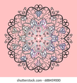 Snowflake Vector illustration. Snowflake Icon. Winter mandala. Snowflake isolated on pink background.