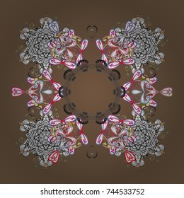 Snowflake Vector illustration. Snowflake Icon. Winter white mandala. Snowflake isolated on brown background.