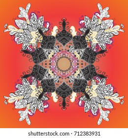 Snowflake Vector illustration. Snowflake isolated on orange background. Snowflake Icon. Winter mandala.