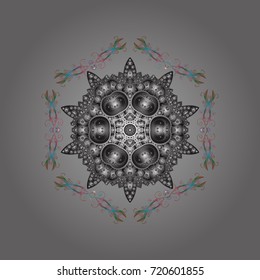 Snowflake Vector illustration. Snowflake isolated on gray background. Winter gray mandala.