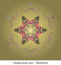 Snowflake Vector illustration. Vector illustration. Snowflake isolated on yellow, gray and pink colors. Snowflake Icon.