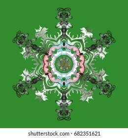 Snowflake Vector illustration. Mandala. Snowflake isolated on green background. Snowflake Icon.