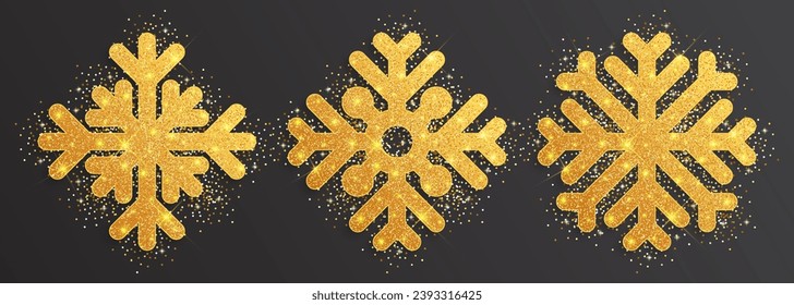 Schneeflocke Vektorgrafik mit glitzernder goldener Textur. Neue Jahres- und Weihnachtsbauelemente