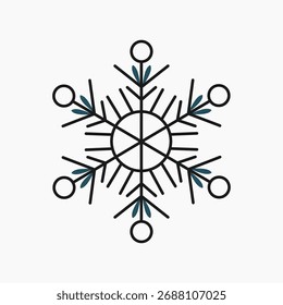 Snowflake Vector Illustration, Unique Geometric Crystal Shape, Editable Winter Design for Holiday Greeting Cards and Christmas Decorations