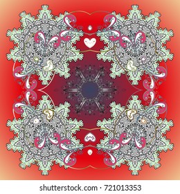 Snowflake Vector illustration. Winter mandala. Snowflake isolated on red background. Snowflake Icon.