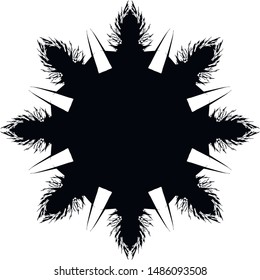 Snowflake. Vector isolated illustration. New Year's and Christmas. Snowfall. Linear geometric pattern. Black on white.