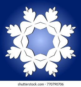 snowflake vector, snowflake laser cutting for christmas paper cards, design elements, scrapbooking, wood, snowflake white, snowflake on blue background