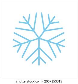 Snowflake vector line icon. Sign of blue snowflake for xmas symbol, new year decoration, Christmas web banner. Linear ice or snow emblem. Festive Winter season logotype. Minimalist illustration.