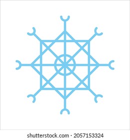 Snowflake vector line icon. Sign of blue snowflake for xmas symbol, new year decoration, Christmas web banner. Linear ice or snow emblem. Festive Winter season logotype. Minimalist illustration.