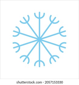 Snowflake vector line icon. Sign of blue snowflake for xmas symbol, new year decoration, Christmas web banner. Linear ice or snow emblem. Festive Winter season logotype. Minimalist illustration.