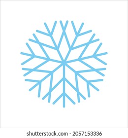 Snowflake vector line icon. Sign of blue snowflake for xmas symbol, new year decoration, Christmas web banner. Linear ice or snow emblem. Festive Winter season logotype. Minimalist illustration.