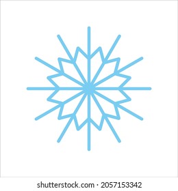 Snowflake vector line icon. Sign of blue snowflake for xmas symbol, new year decoration, Christmas web banner. Linear ice or snow emblem. Festive Winter season logotype. Minimalist illustration.