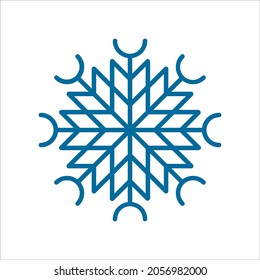 Icono de línea vector copo de nieve. Signo Svg de copo de nieve azul para símbolo de Navidad, decoración de año nuevo, banner web de Navidad. Emblema de hielo o nieve lineal. Logotipo festivo de la temporada invernal. Ilustración minimalista.