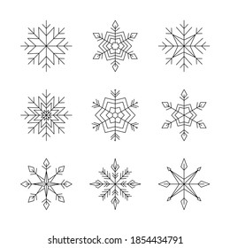 Snowflake vector outline icon set. Christmas and New Year concept. Line art Vector illustration.