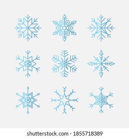 Conjunto de iconos de contorno del vector copo de nieve. Concepto de Navidad y Año Nuevo. Ilustración del vector de línea.