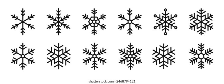 Snowflake vector outline icons. Snowflakes linear icon set.