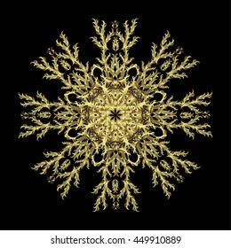 Snowflake vector pattern. Vector illustration. Isolated cute snowflakes on colorful background. Snowflakes on a golden colors.