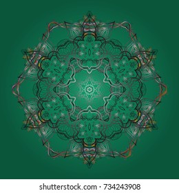 Snowflake vector pattern. Isolated cute snowflakes on colorful background. Vector illustration. Green, gray and neutral snowflakes on a green, gray and neutral colors.