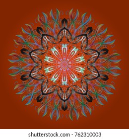 Snowflake vector pattern. Orange, gray and blue snowflakes on a orange, gray and blue colors. Isolated cute snowflakes on colorful background. Vector illustration.