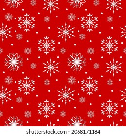 Snowflake vector pattern. Red seamless snowflake pattern. Holiday banner with snow elements. Freezing cold symbols. Craft paper. Christmas wrapping paper. Background for the website.