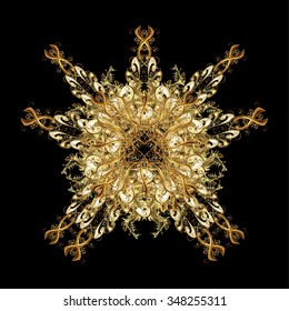 Snowflake vector pattern. Snowflakes on a golden colors. Isolated cute snowflakes on colorful background. Vector illustration.