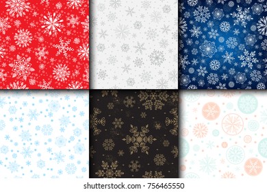 Snowflake vector seamless pattern. Weather traditional repeat art december wrapping paper. Ornament graphic ice decoration wallpaper. Christmas background.