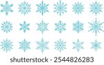 Snowflake vector set, blue winter holiday festive decorative clip art illustration, elegant detailed snow symbol design collection, isolated