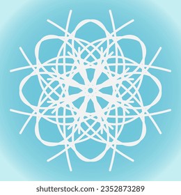 Snowflake vector simple abstract shape on blue winter gradient background