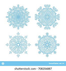 Snowflake vector symbols, christmas snow icons set, blue color