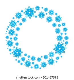 Snowflake vector wreath isolated. Snow flake circle frame. Round winter background.