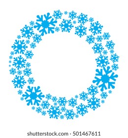 Snowflake vector wreath isolated. Snow flake circle frame. Round winter background.