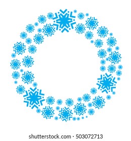 Snowflake vector wreath isolated. Snow flake circle frame. Round winter background.