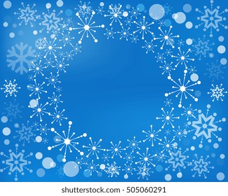 Snowflake vector wreath isolated. Snow flake circle frame. Round winter background.