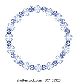 Snowflake vector wreath isolated. Snow flake circle frame. Round winter background. Greeting card.