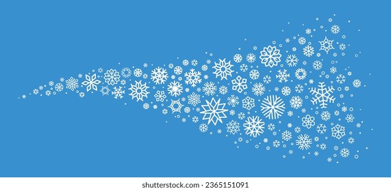 Snowflake wave. Falling snowflakes Christmas New Year celebration concept, snowy winter blizzard decorative elements. Vector snowfall banner set. Snowstorm and frost, seasonal cold weather