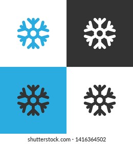 Snowflake weather Icon. Set of four Snowflake icon on different backgrounds. Vector illustration.