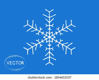 Snowflake white, fluffy, symmetrical snow. Vector winter icon, template. Decorative decoration for Christmas and new year.