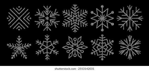 Schneeflocke weißer Halbtonpunkt-Symbolsatz. 
