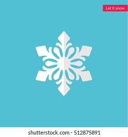 Snowflake white icon in flat design style. Vector christmas illustration.