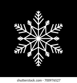 Snowflake white icon . Silhouette design snowflake on black background. Symbol of Christmas holiday season. Monochrome template for prints, card. Isolated graphic element. Flat vector illustration