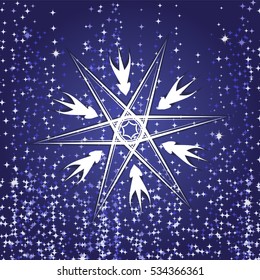 Snowflake from white paper on a color background. Vector illustration