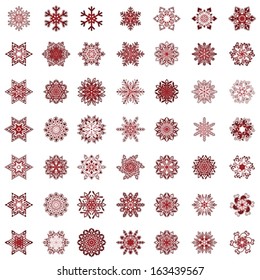 Snowflake winter Christmas flat icon set. Winter holiday symbol. Isolated on white, vector