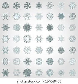 Snowflake winter Christmas flat icon set. Winter holiday symbol, vector
