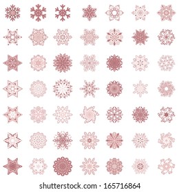 Snowflake winter Christmas flat icon set. Winter holiday symbol. Isolated on white, vector
