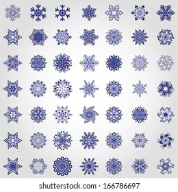 Snowflake winter Christmas flat icon set. Winter holiday symbol, vector