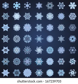 Snowflake winter Christmas flat icon set. Winter holiday symbol, vector