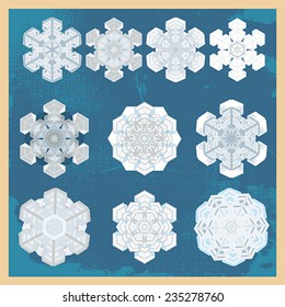 Snowflake winter Christmas flat icon set. Winter holiday symbol, vector