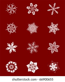Snowflake winter Christmas flat icon set. Winter holiday symbol, vector