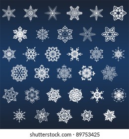 Snowflake winter Christmas flat icon set. Winter holiday symbol, vector