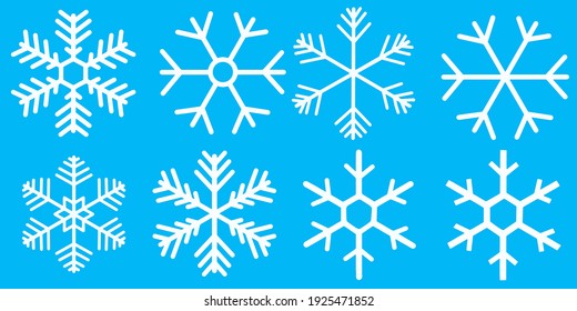 Snowflake, winter, Christmas, a large set of vector snowflake illustrations isolated on a blue background. white snowflake icons. Beautiful white snowflakes.